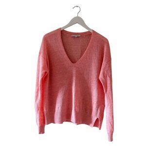 White + Warren Linen Balletcore Salmon V Neck Knit Sweater SZ M # 2580